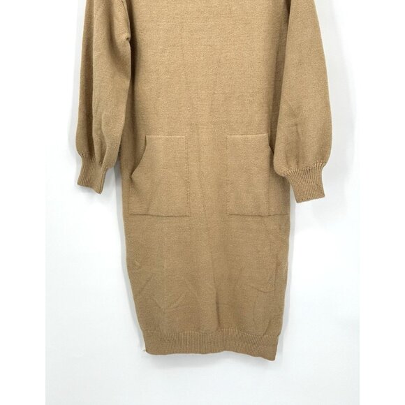 ANNA KAY sweater dress knit wool blend patch pockets midi long sleeve tan 2 - Picture 4 of 8